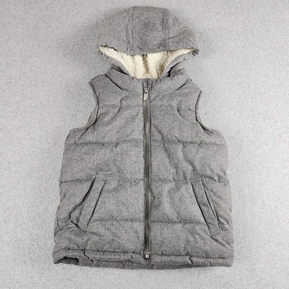 Old Navy Puffer Vest Unisex Kids 5T Gray Fleece Lined Sherpa Hooded Full Zipper